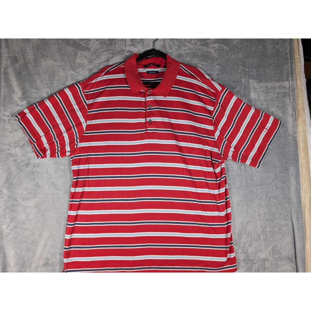 PGA Tour Men's XL Polo Shirt Red Blue White Striped Mercerized Cotton‎ Golf Tee